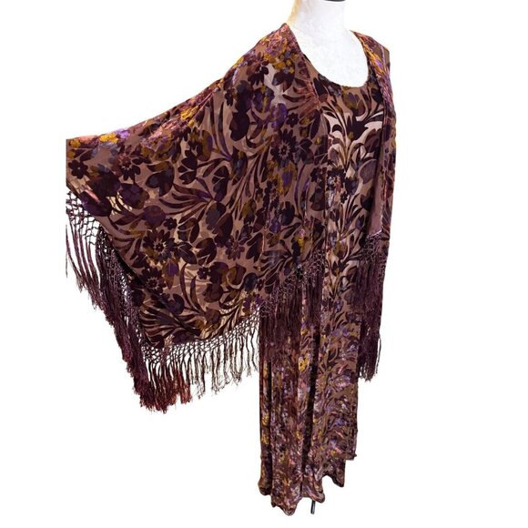 Shiba Dresses & Skirts - Shiba 1990s Womens Shawl Dress Size Large Brown Purple Burnout Silk Velvet Party